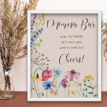 Mimosa Bar Wildflower Charm Country Bridal Shower Poster<br><div class="desc">Mimosa Bar Sign for your wildflower bridal shower. This watercolor botanical design has a pretty border of wildflowers including daisy poppy cornflower coneflower buttercup seedhead and clover. An elegant modern floral with bouncy calligraphy. Perfect for rustic country, cottagecore / countrycore or bohemian and natural garden theme. Please browse my store,...</div>