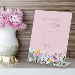 Mimosa Bar Wildflower Lawn Pink Bridal Shower Pedestal Sign<br><div class="desc">Wildflower Mimosa Bar Sign. The design has a floral border of wild flowers in pink lilac yellow and blue and sits on a pretty pink background with soft haze of white watercolor wash. Freestanding easy addition to your bridal shower. If you would like matching products, please browse my Wildflower Lawn...</div>