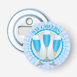 Mimosa Blue Champagne Glasses Bottle Opener