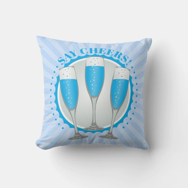 Mimosa Blue Champagne Glasses Throw Pillow (Front)