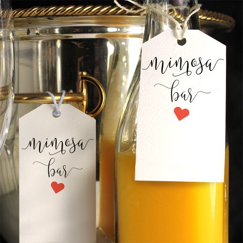 Mimosa bottle tags with a colored heart motif