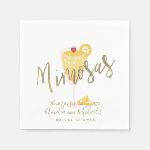 Mimosa  Bridal Shower Thank You Gold  Yellow   Napkins