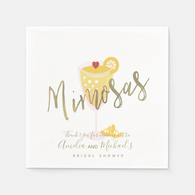 Mimosa  Bridal Shower Thank You Gold  Yellow   Napkins (Front)