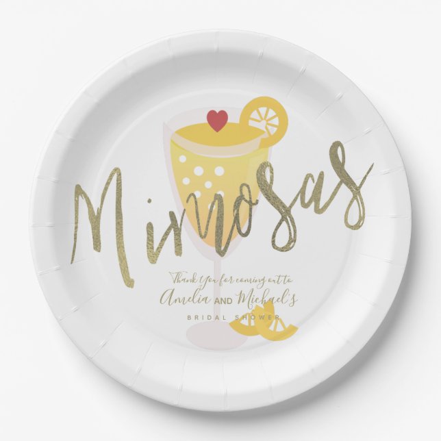 Mimosa  Bridal Shower Thank You Gold  Yellow Paper Plates (Front)
