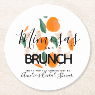 Mimosa Brunch Hand Drawn  Bridal Shower    Round Paper Coaster