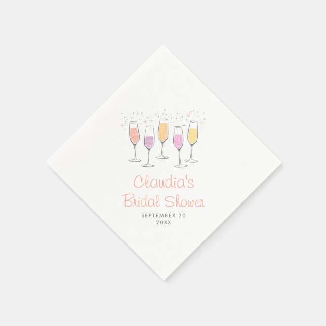 Mimosa Champagne Bellini Peach Bridal Shower Napkins (Corner)