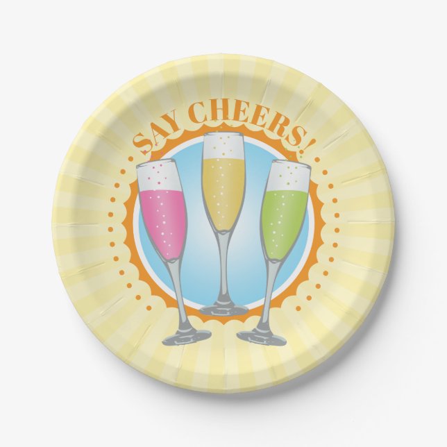 Mimosa Colorful Champagne Glasses Paper Plates (Front)