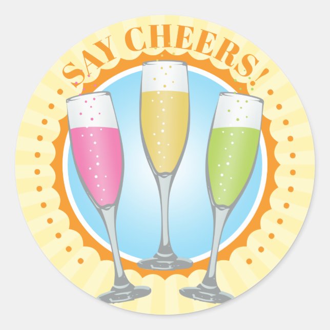 Mimosa Colorful Champagne Glasses Round Sticker (Front)