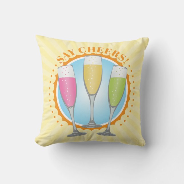 Mimosa Colorful Champagne Glasses Throw Pillow (Front)