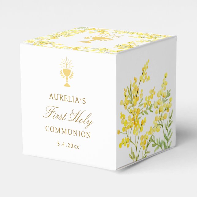 Mimosa First Communion Cube Favor Boxes (Front Side)