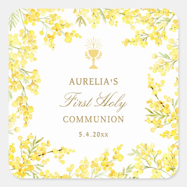 Mimosa First Communion Square Sticker
