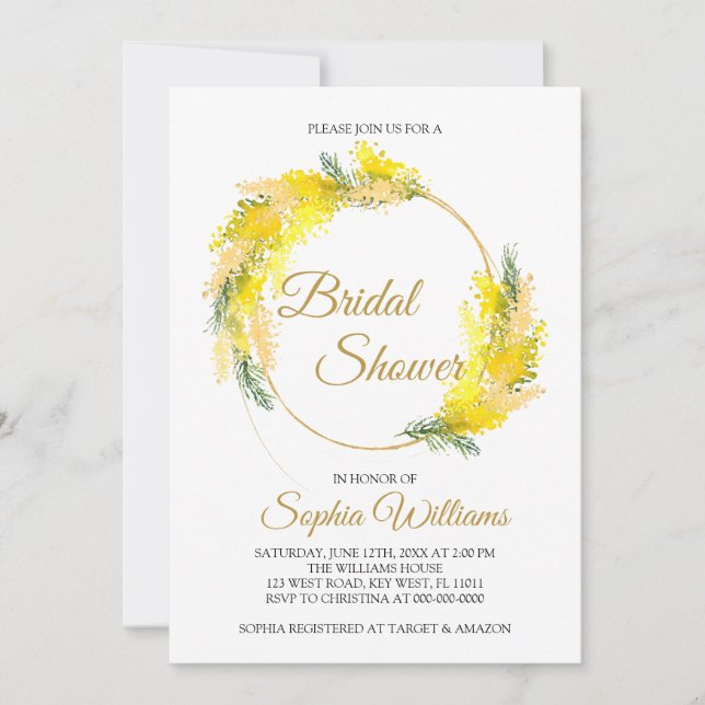 Mimosa Lush Flowers Bridal Shower Invitation (Front)