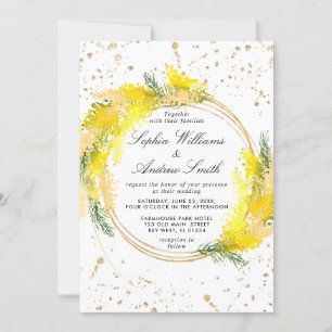 Mimosa Lush Flowers Wreath Wedding Invitation