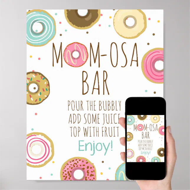 Mimosa Mom-osa Bar Donut Baby Shower Table Sign | Zazzle
