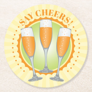 Mimosa Orange Champagne Glasses Round Paper Coaster