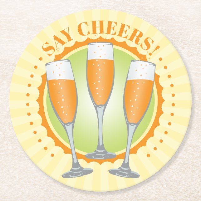 Mimosa Orange Champagne Glasses Round Paper Coaster (Front)
