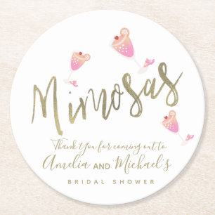 Mimosa Pink Bridal Shower Thank You Confetti Round Paper Coaster