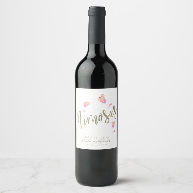 Mimosa Pink Bridal Shower Thank You Confetti   Wine Label (Front)