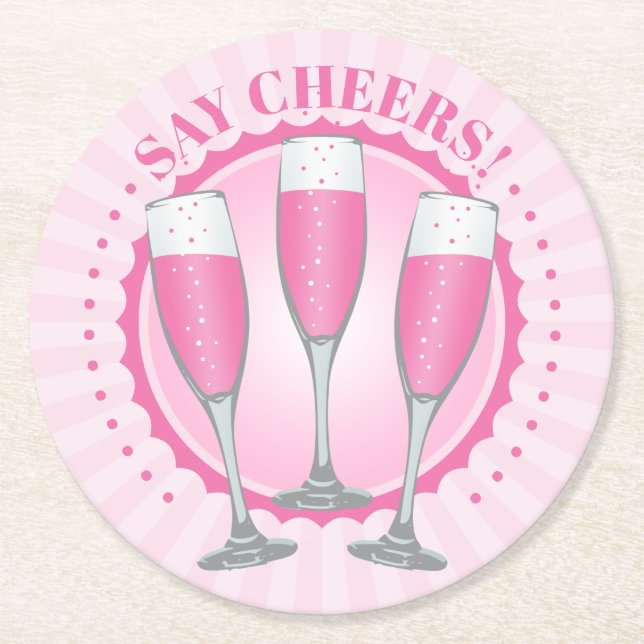 Mimosa Pink Champagne Glasses Round Paper Coaster (Front)