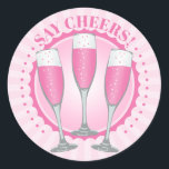 Mimosa Pink Champagne Glasses Round Sticker<br><div class="desc">Personalize it with your name or message. Say cheers to this cute illustration of sparkling champagne glasses. A fun design for a brunch,  bachelorette,  drinks after work,  girl's night out,  cocktail party,  or any celebration. Colorful,  pink champagne mimosa drinks,  sparkling wine,  prosecco.</div>