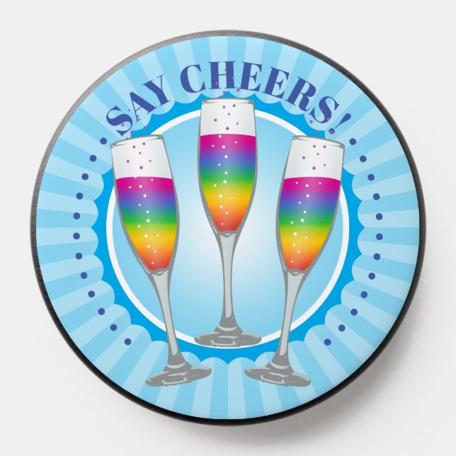 Mimosa Rainbow Champagne Glasses Button PopSocket (Popsocket)