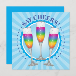 Mimosa Rainbow Champagne Glasses Invite Card