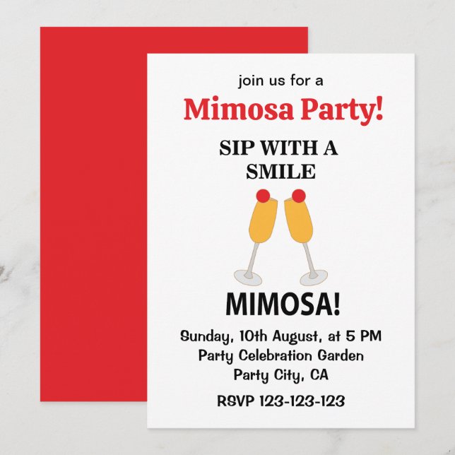 Mimosa Sip With A Smile Mimosa Invitation (Front/Back)