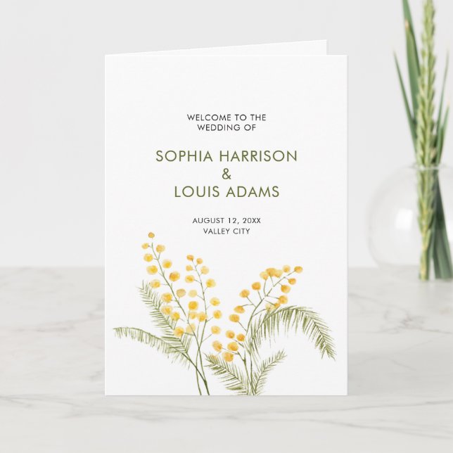 Mimosa watercolor flowers wedding programme  program (Front)
