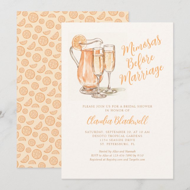 Mimosas Before Marriage Bridal Shower Invitation (Front/Back)