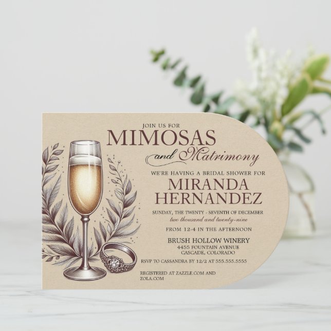 Mimosas & Matrimony Bridal Shower Invitation (Standing Front)