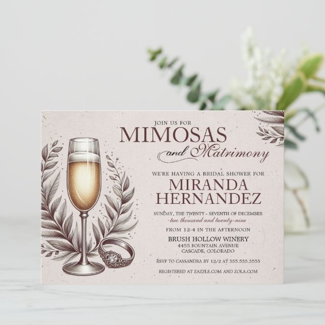 Mimosas & Matrimony Bridal Shower Invitation (Standing Front)