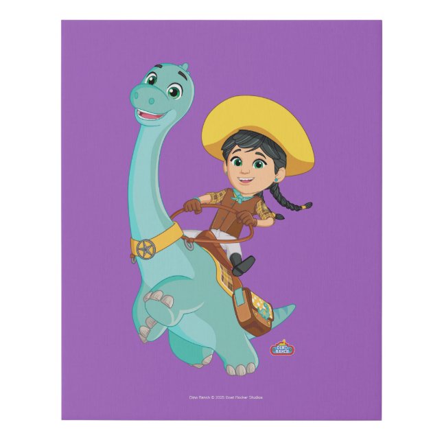 Min & Clover | Happy Cowgirl & Brontosaurus Ride Faux Canvas Print (Front)