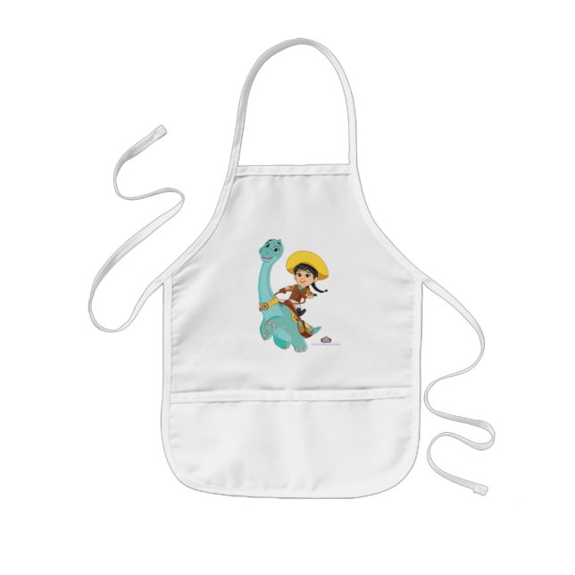 Min & Clover | Happy Cowgirl & Brontosaurus Ride Kids' Apron (Front)
