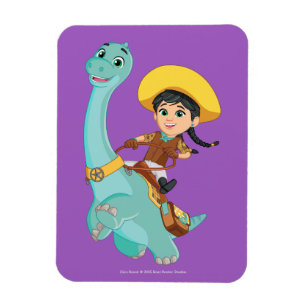 Min & Clover Happy Cowgirl & Brontosaurus Ride Magnet