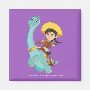 Min & Clover Happy Cowgirl & Brontosaurus Ride Magnet