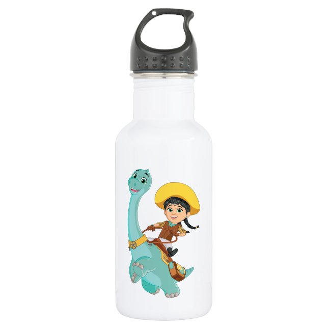 Min & Clover | Happy Cowgirl & Brontosaurus Ride Stainless Steel Water Bottle (Front)