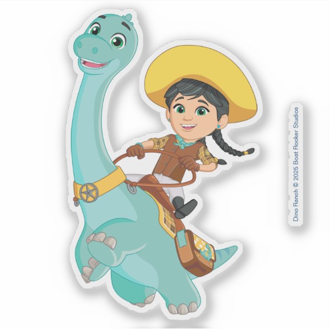 Min & Clover | Happy Cowgirl & Brontosaurus Ride Sticker (Front)