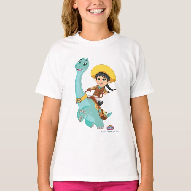 Min & Clover | Happy Cowgirl & Brontosaurus Ride T-Shirt (Front)
