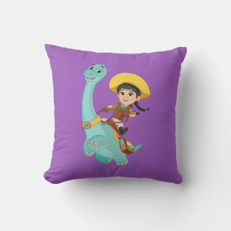 Min & Clover | Happy Cowgirl & Brontosaurus Ride Throw Pillow