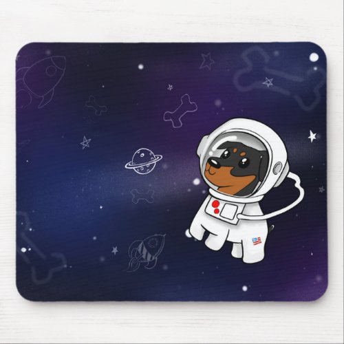 Min Pin Astronaut in Space Mousepad Black Tan