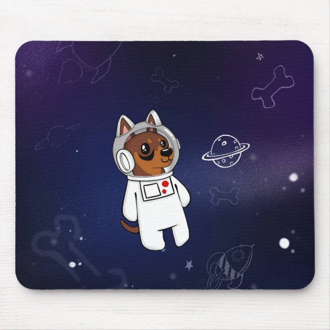 Min Pin Astronaut in Space Mousepad (Chocolate) (Front)