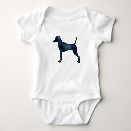 Min Pin Dog Breed Black Watercolor Silhouette Baby Bodysuit
