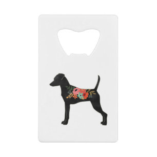 Min Pin Dog Breed Boho Floral Silhouette Credit Card Bottle Opener
