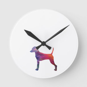 Min Pin Dog Breed Geo Silhouette Purple Round Clock