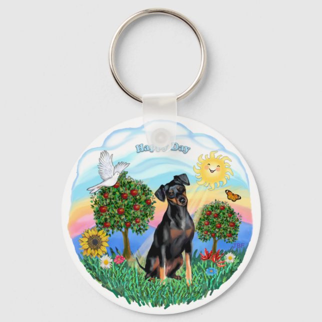 Min Pin (natural ears) Keychain (Front)