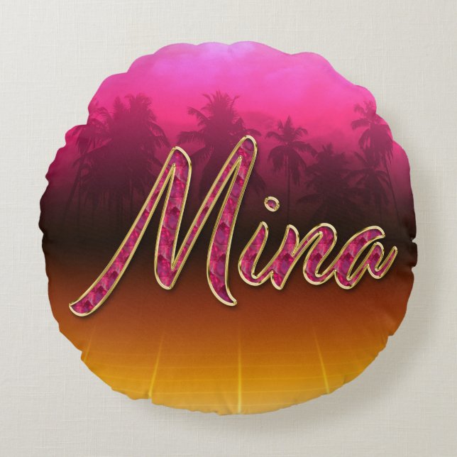 Mina First Name Golden pink cushion (Front)