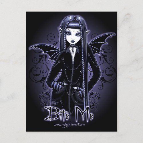 "Mina" Gothic Blue Bite Me Vampire Fairy Postcard