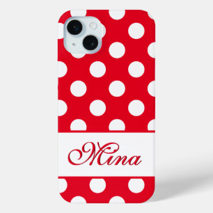 Mina - Template For Your Name, Big Polka Dots Red iPhone 15 Plus Case