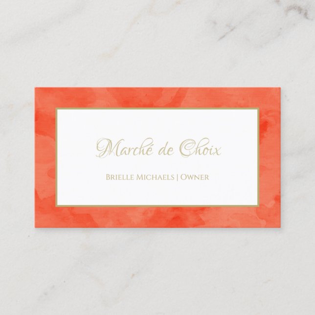 Minamalist Orange Salon Simple Elegant Gold Frame Business Card (Front)