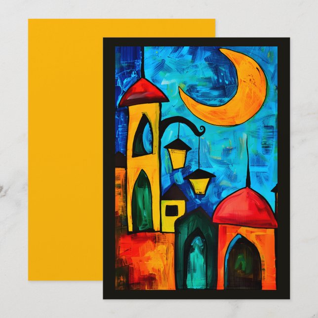 Minarets & Moonlight Ramadan Geometric Mosques Invitation (Front/Back)